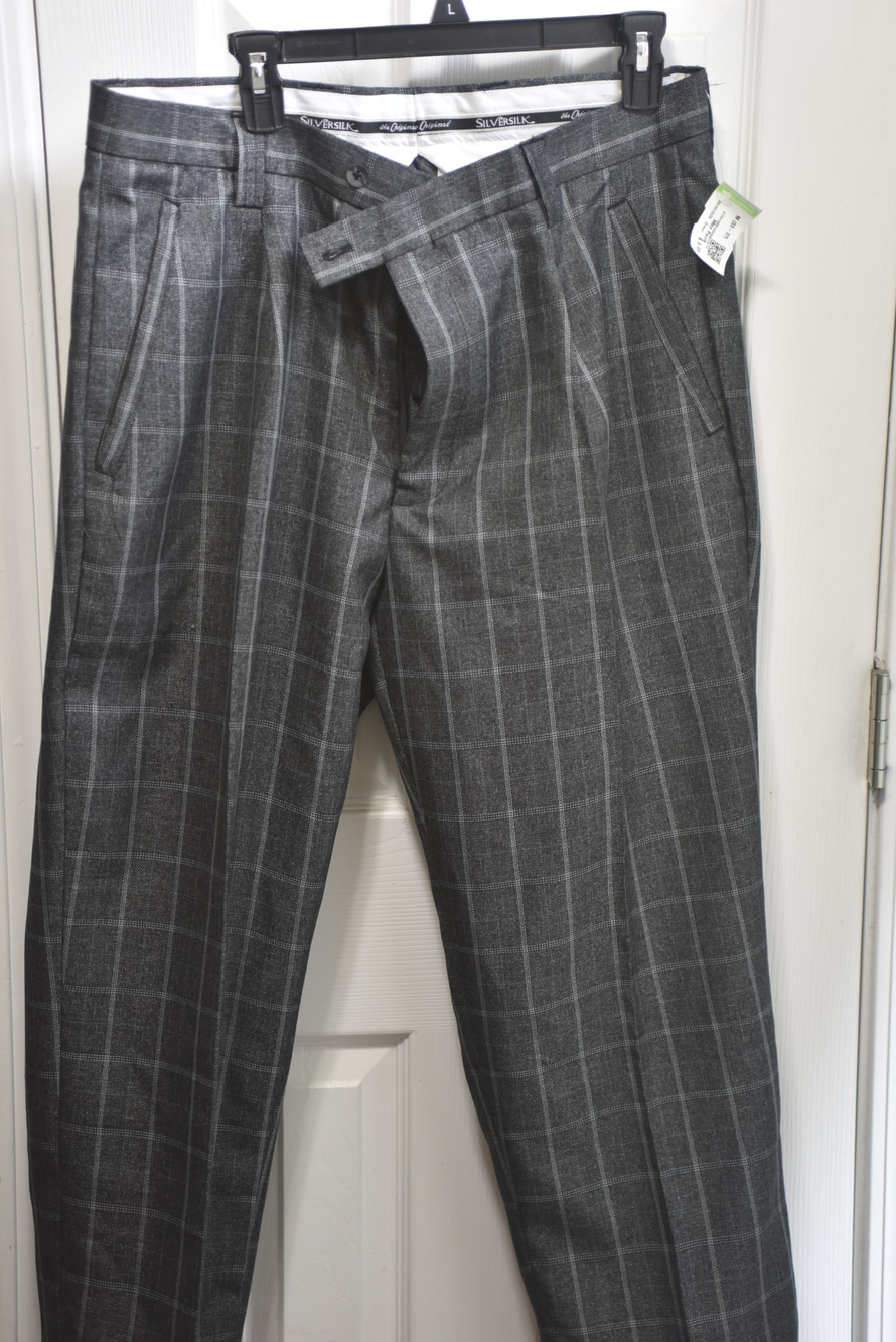 Silversilk Gray Plaid Rayon Dress Pants 38x34 Straight Leg LSC047/048